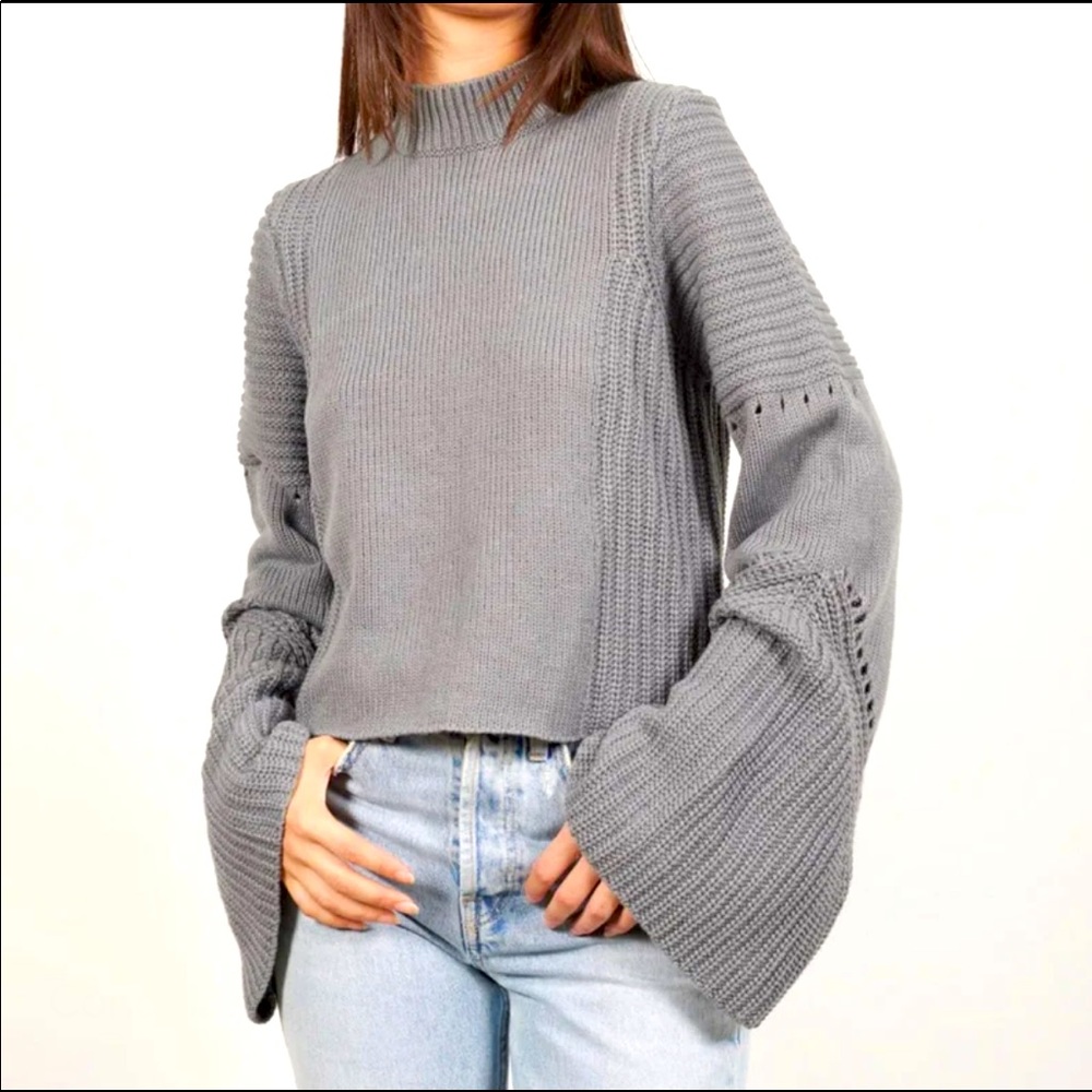 Gray Flare Sleeve Sweater